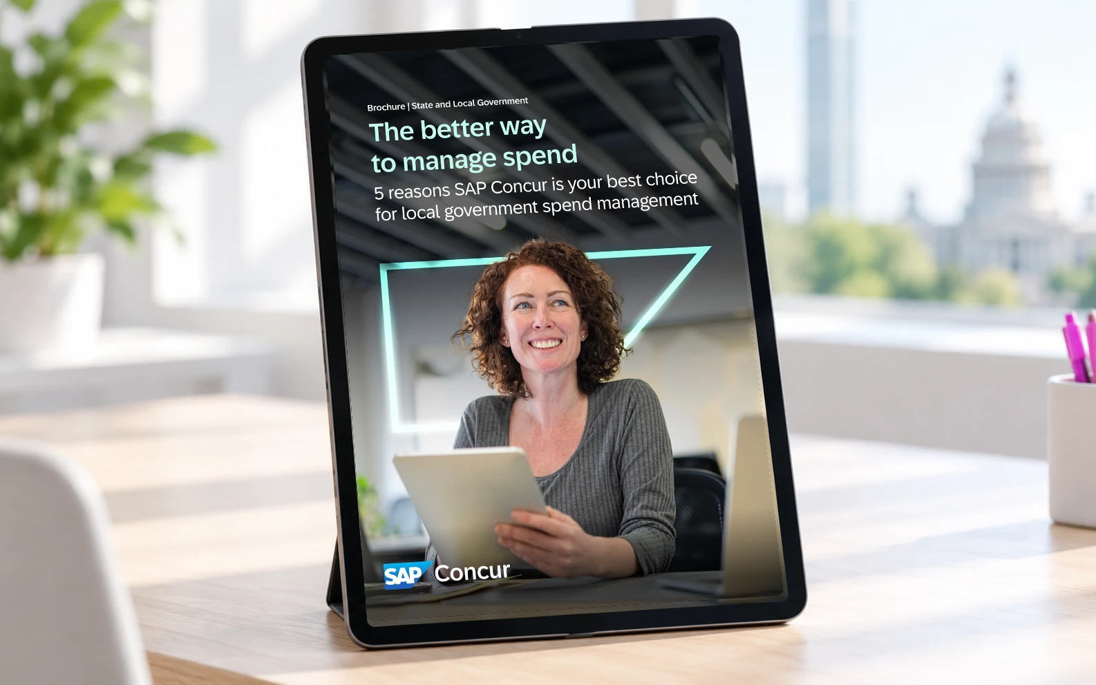 Four SAP Concur assets rebuilt for state and local government: an e-book on trusting your data, a tip sheet on preventing AP fraud, a tip sheet on accounts payable reporting, and a brochure on managing spend